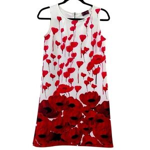 Isle by Melis Kozan Women’s Large Shift White Dress Scuba Red Poppy Art Size XS